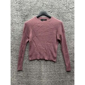 360 Cashmere Ribbed Knit Crewneck Cropped‎ Pullover Sweater Pink Womens Size S